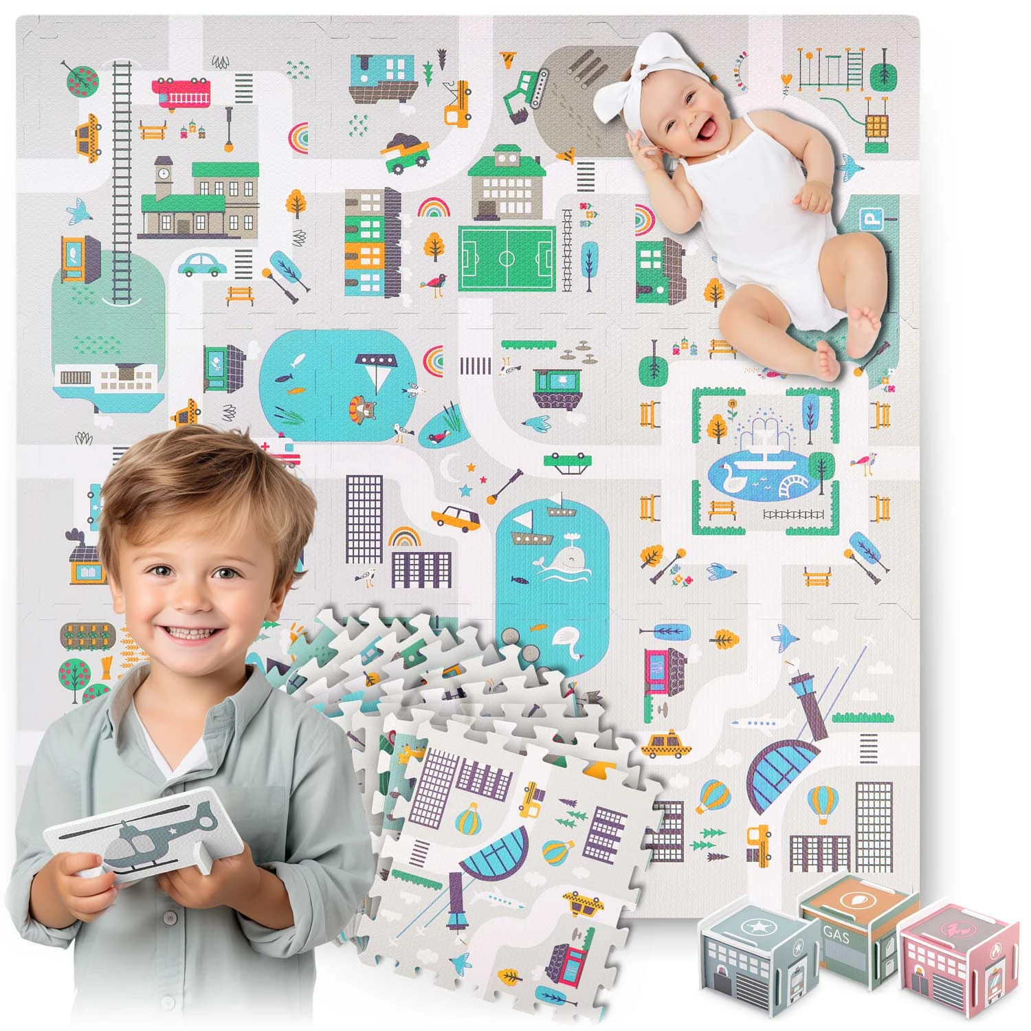 Dětské pěnové puzzle 120x120 cm s potiskem MĚSTA
